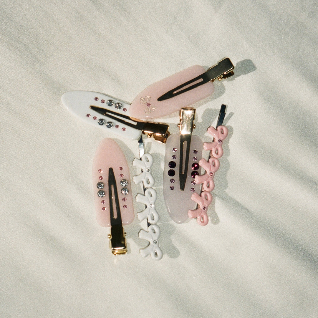 Popstar Clips in Cashmere Kiss with assorted clips and barrettes