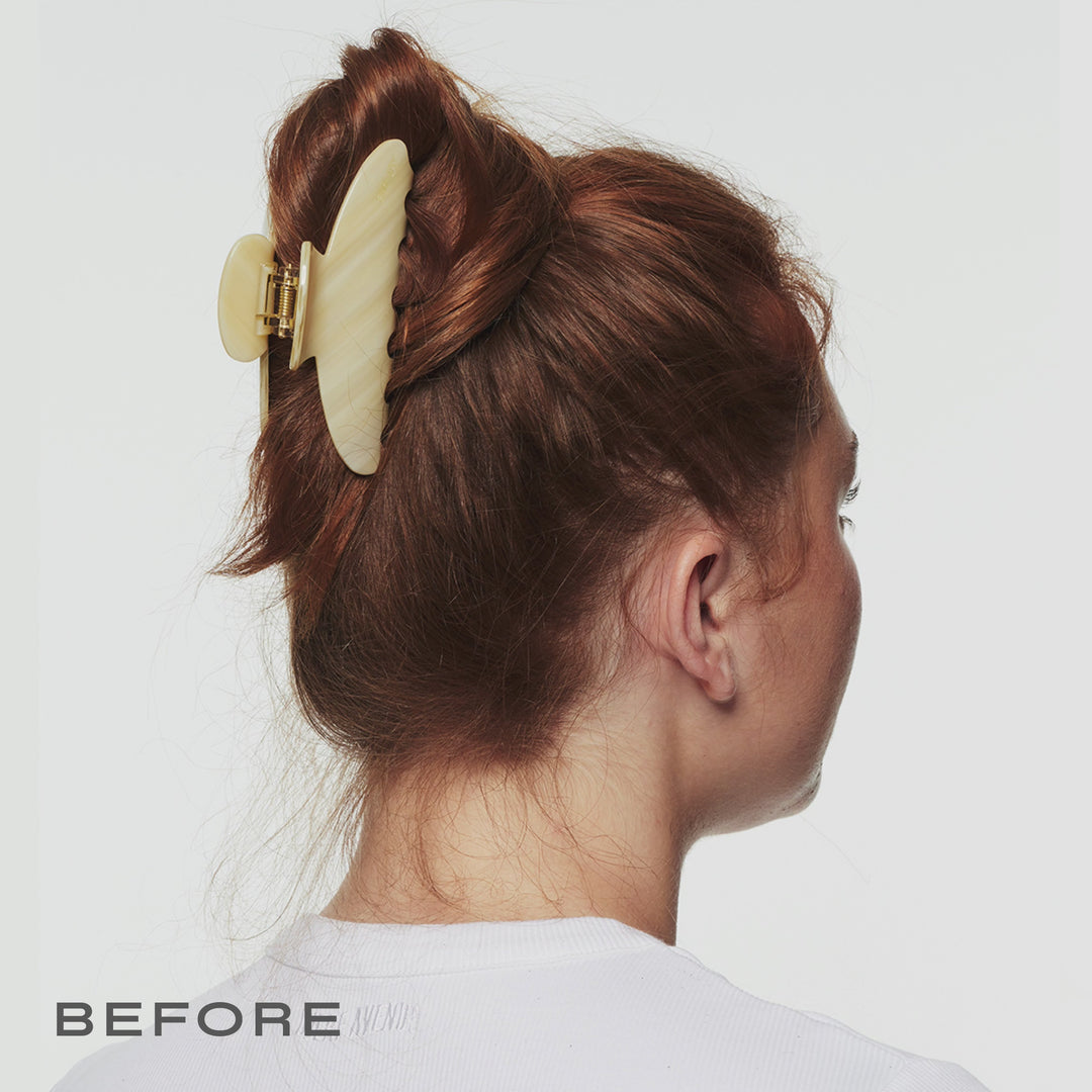 before and after Emma using angelstick hair styling stick