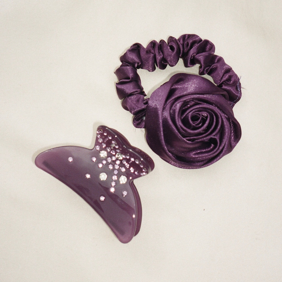 Rosette Scrunchie in Violet with princessa clip