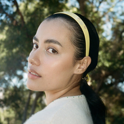 model wearing Starlet Headband in Lemon Tart