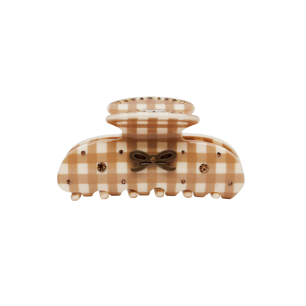 Sweetheart Clip Hair Claw in Mocha Kiss Gingham ‐ Emi Jay