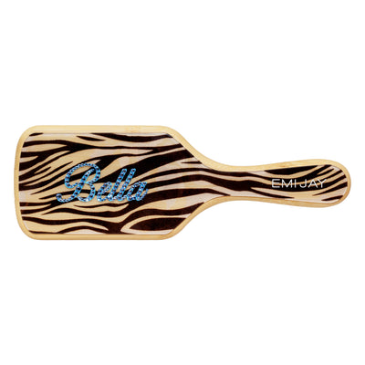 Custom Bamboo Paddle Brush in Zebra with Baby Blue