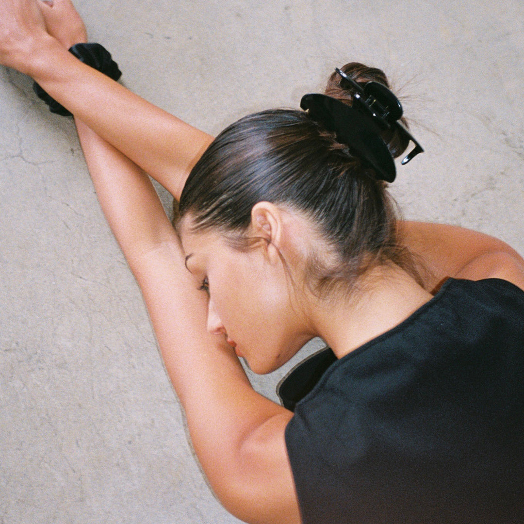 model wearing Big Effing Clip in Noir