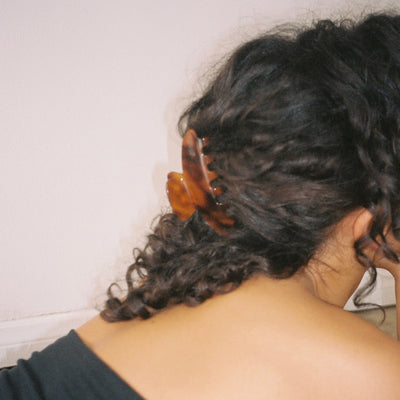 closeup of Big Effing Clip in Tortoise in hair