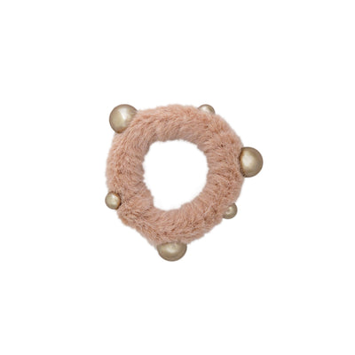 Faux Mink Scrunchie with Pearls in Dusty Pink