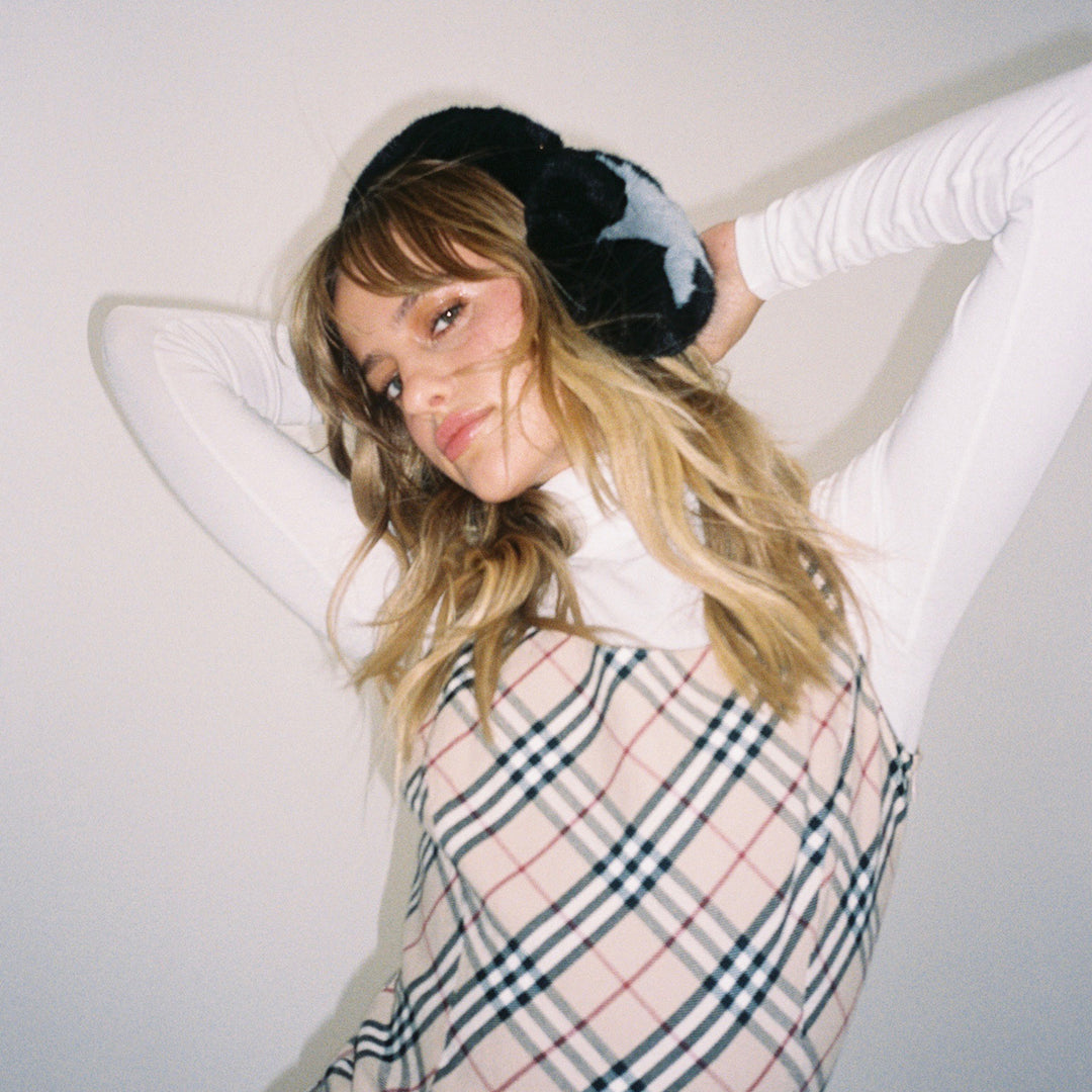 model wearing Sugar Muffs in Black Diamond